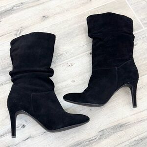 Audrey Brooke Angie Black Suede Mid Calf Slouch Heel Boots
